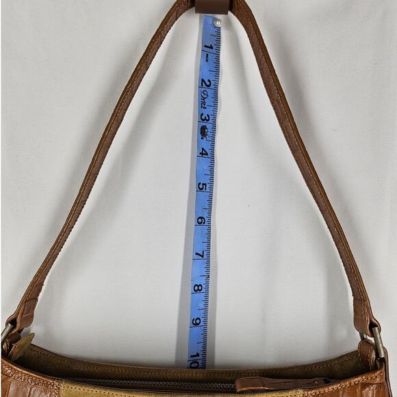 OROTON VINTAGE BROWN LEATHER AND SUEDE SHOULDER PURSE CROC PATTERN - Picture 14 of 16